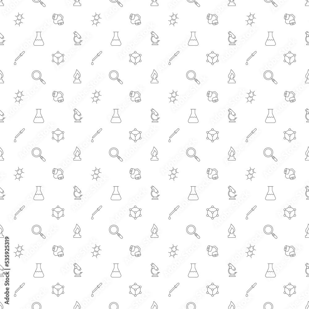 Vector seamless pattern of chemistry, science and education is made of line icons. Perfect for web sites, wraps, wallpapers, postcards
