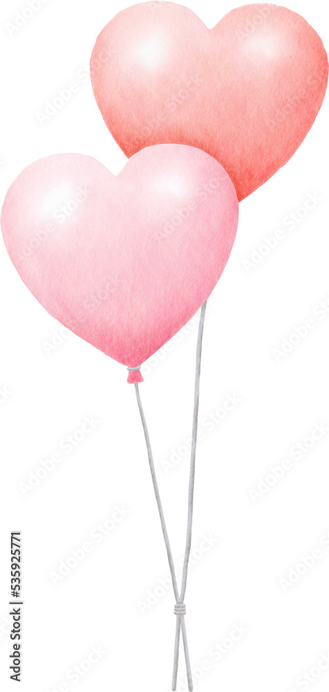Pink pastel love heart balloons. Hand drawn painted watercolor illustration. Pink pastel love heart balloons. Hand drawn painted watercolor illustration.