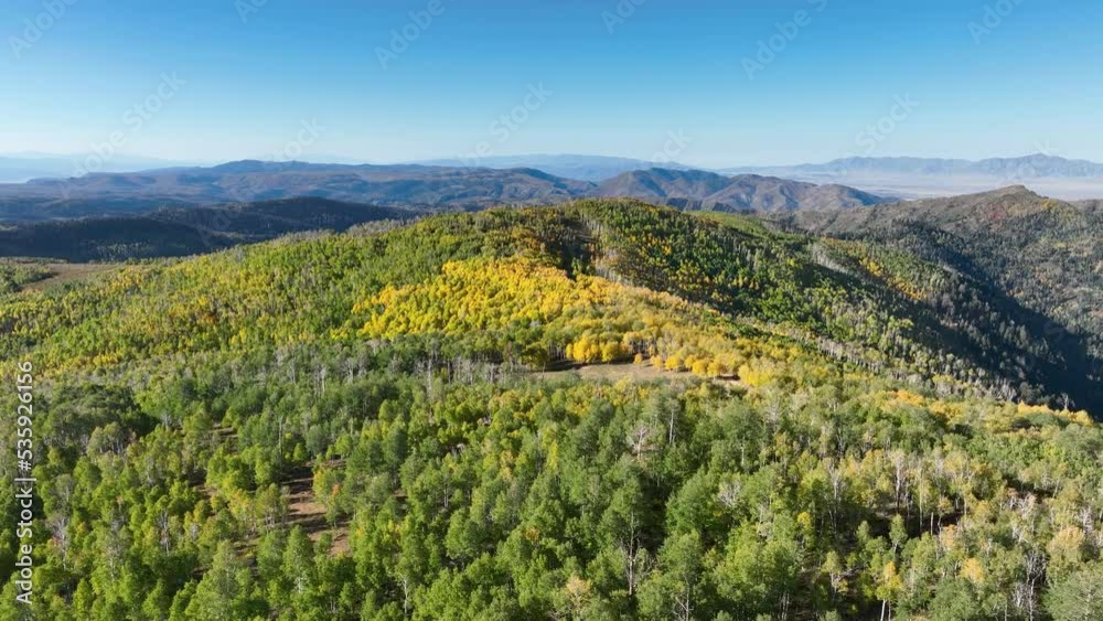 Aerial Autumn colors high mountain above part 2. Beautiful season Autumn fall colors in Maple, Oak and Pine forest. Central Utah. Beautiful mountain canyon valley and trails. Travel destination. Aerial Autumn colors high mountain above part 2. Beautiful season Autumn fall colors in Maple, Oak and Pine forest. Central Utah. Beautiful mountain canyon valley and trails. Travel destination.