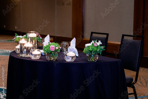 bride and groom reception table