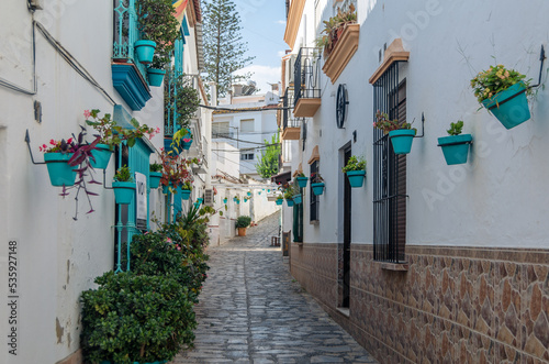 Narrow streets in the center of Estepona, typical Andalusian town in southern Spain © vli86