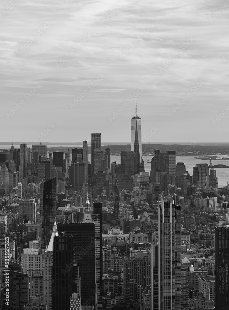 black and white city skyline New York urban area 