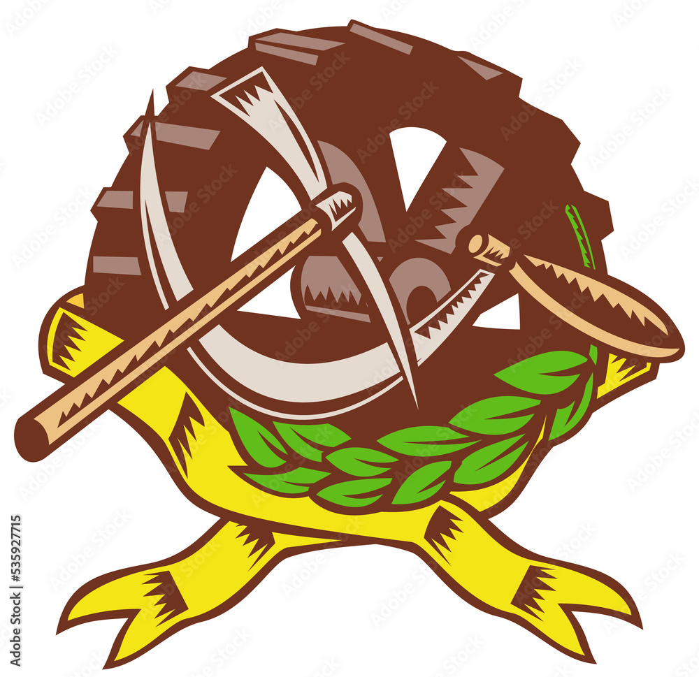 pick ax sickle cog gear olive leaf ribbon Stock Illustration Adobe Stock