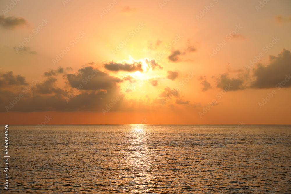 Picturesque view of beautiful sky over sea at sunset