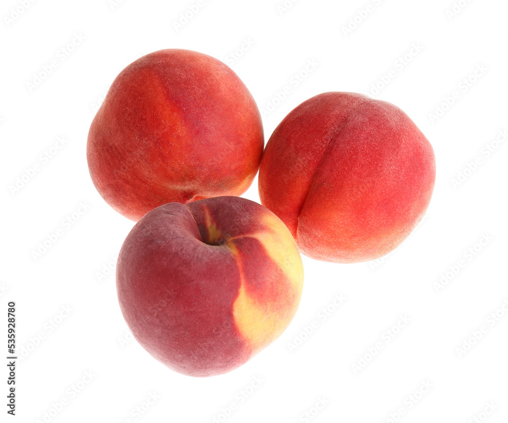 Delicious ripe juicy peaches isolated on white Delicious ripe juicy peaches isolated on white