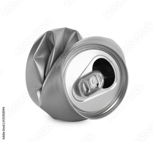 Silver crumpled can with ring isolated on white