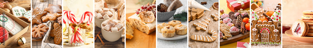 Collection of delicious Christmas desserts on table Collection of delicious Christmas desserts on table
