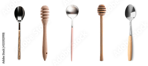 Set of silver and wooden sp...