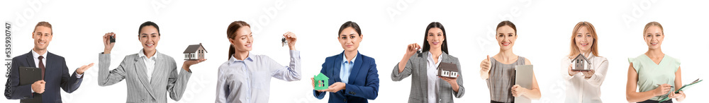 Set of real estate agents on white background Set of real estate agents on white background