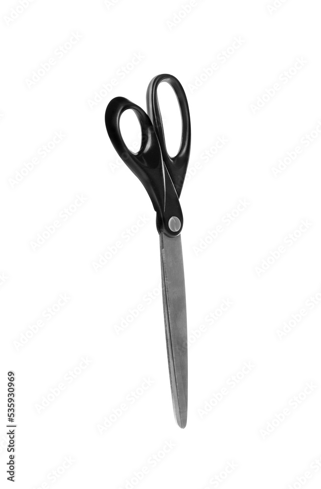 Scissors with black handle on white background Scissors with black handle on white background
