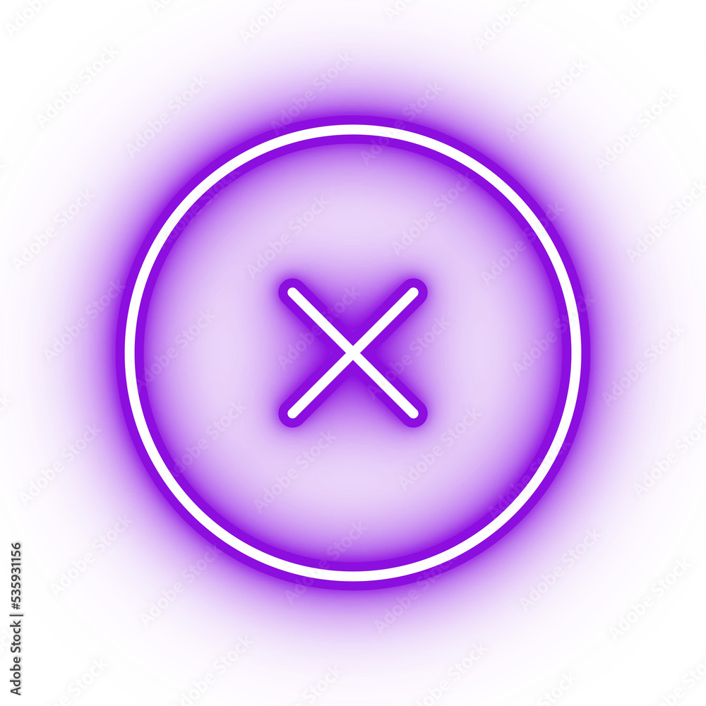 Neon purple reject icon, glowing close button icon on transparent background Neon purple reject icon, glowing close button icon on transparent background