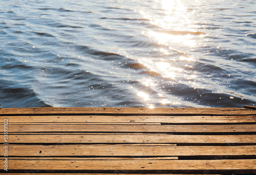 Closeup view of wooden pier...