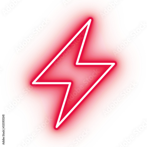 Neon red lightning icon, glowing energy icon on transparent background