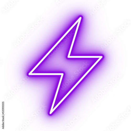 Neon purple lightning icon, glowing energy icon on transparent background