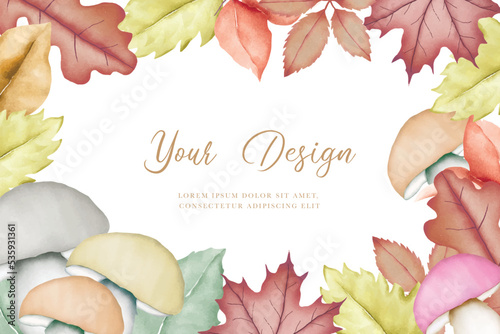 Watercolor Mushroom and Leaf Background