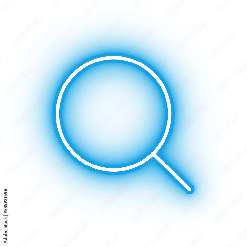 Neon blue magnifying glass icon, glowing search icon on transparent background Neon blue magnifying glass icon, glowing search icon on transparent background