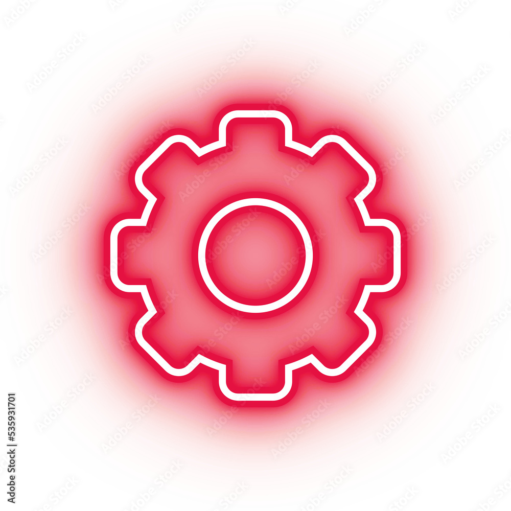 Neon red gear cog icon, glowing settings icon on transparent background Neon red gear cog icon, glowing settings icon on transparent background