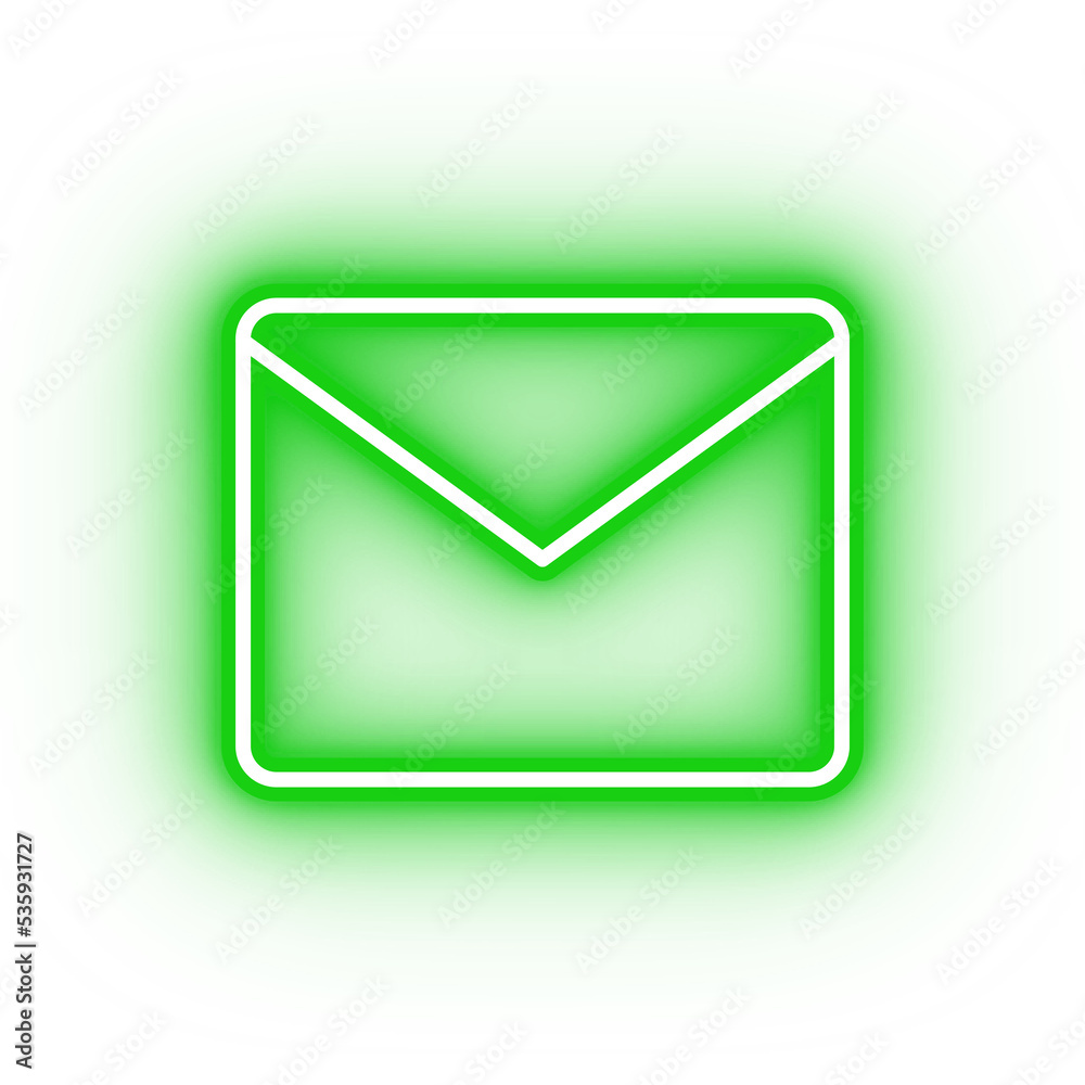 Neon green envelope icon, glowing mail icon on transparent background Neon green envelope icon, glowing mail icon on transparent background