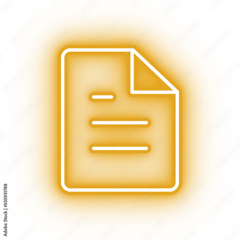 Neon yellow document icon, glowing file icon on transparent background Neon yellow document icon, glowing file icon on transparent background