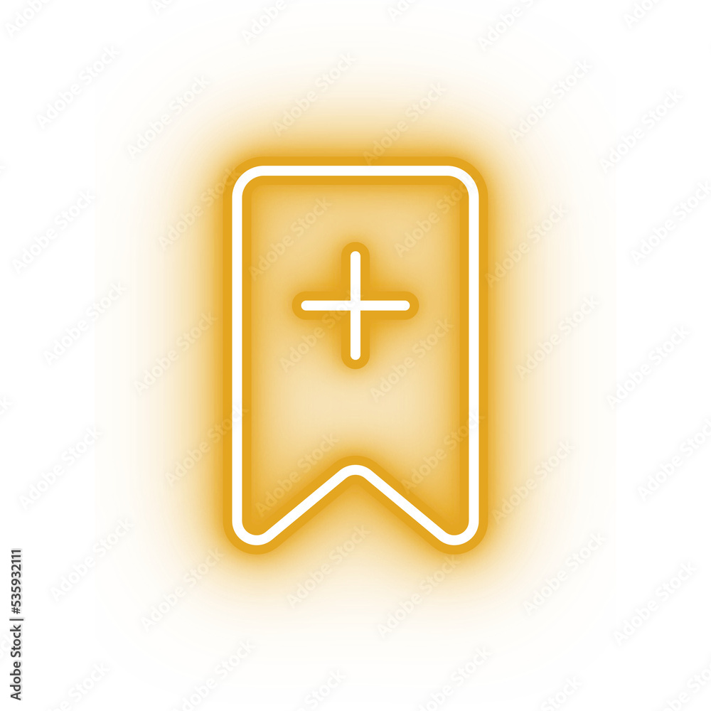Fototapeta premium Neon yellow bookmark icon, glowing add bookmark icon on transparent background