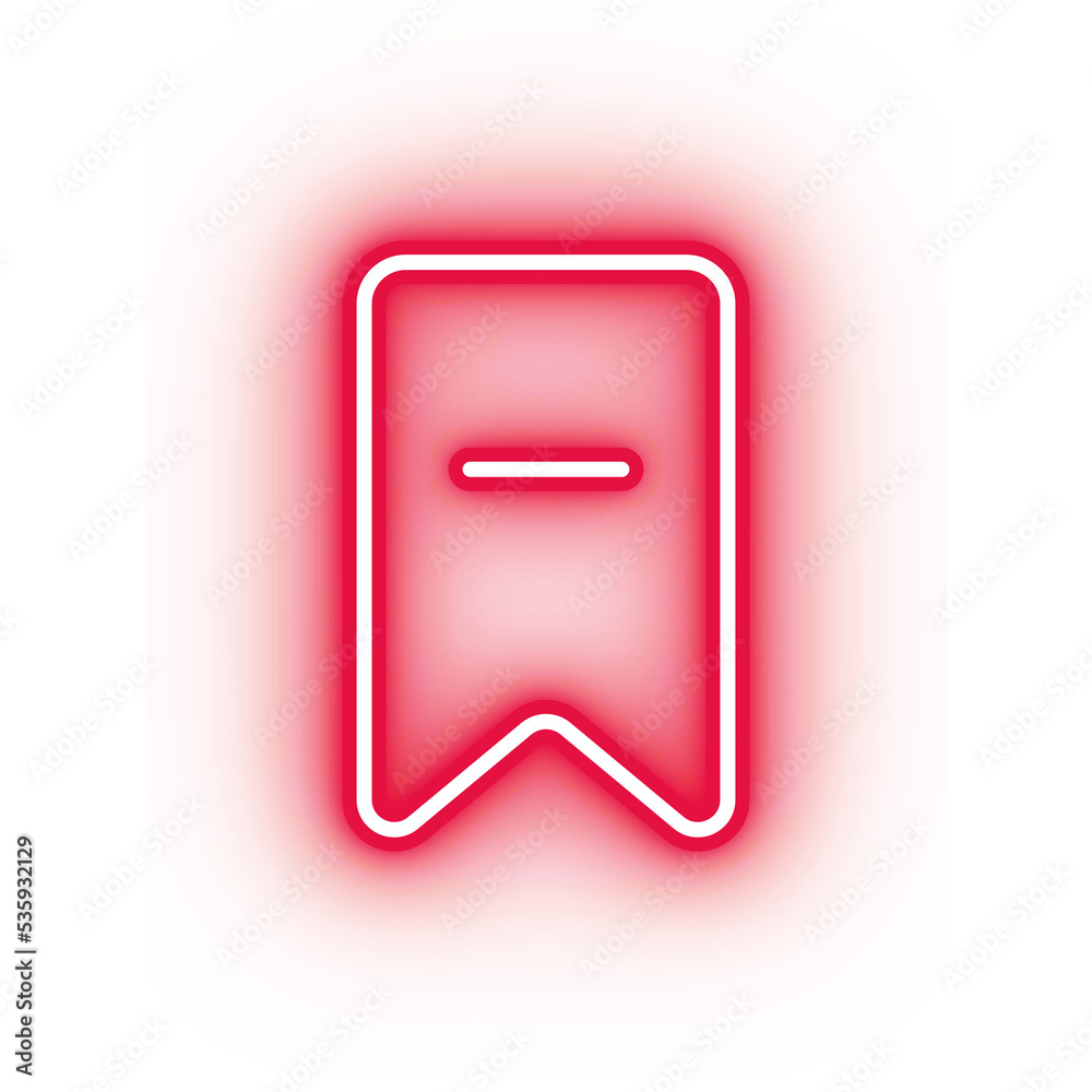 Neon red bookmark icon, glowing remove bookmark icon on transparent background Neon red bookmark icon, glowing remove bookmark icon on transparent background