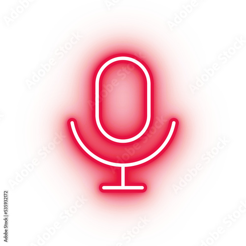 Neon red microphone icon, glowing mic icon on transparent background