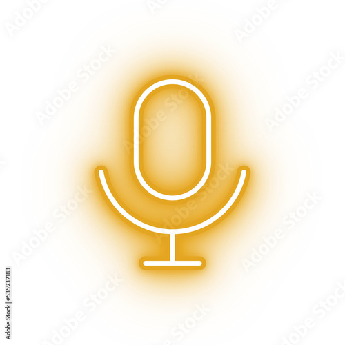 Neon yellow microphone icon, glowing mic icon on transparent background