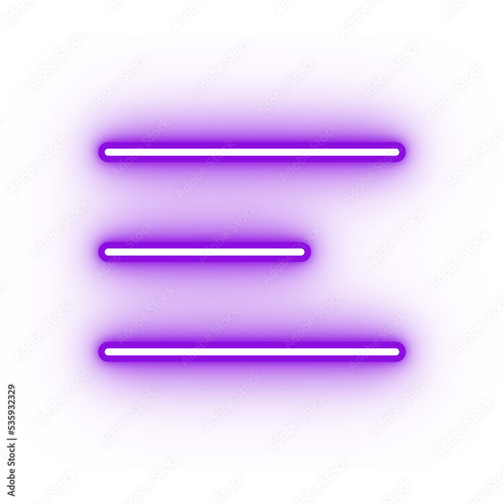 Neon purple left align icon, glowing paragraph icon on transparent background