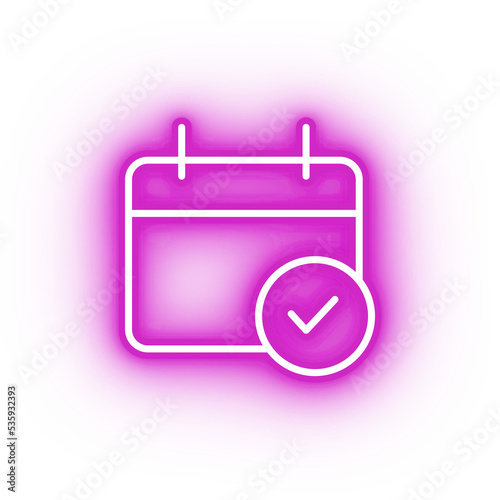 Neon pink calendar icon, glowing calendar icon on transparent background