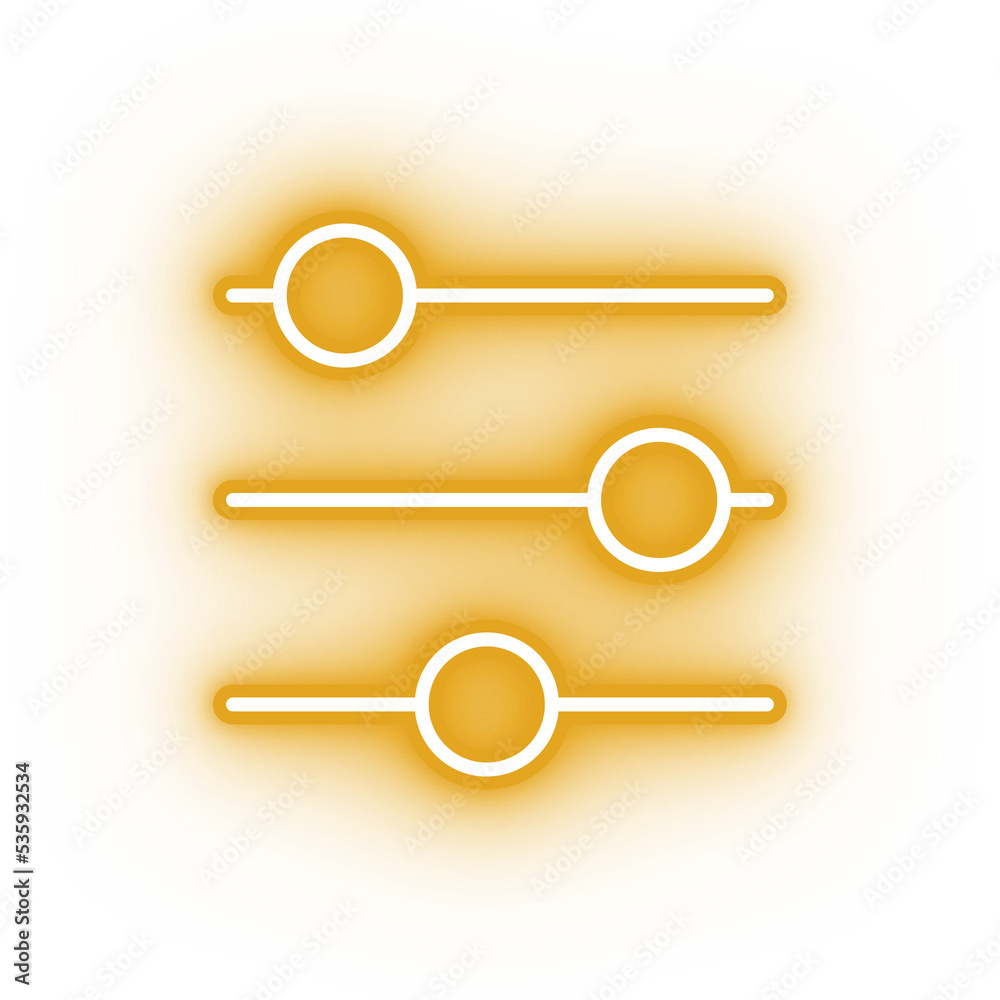 Neon yellow settings icon, glowing settings icon on transparent background Neon yellow settings icon, glowing settings icon on transparent background