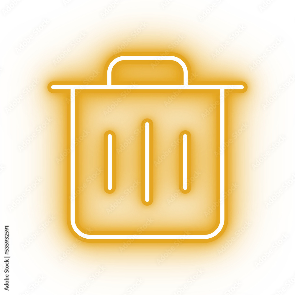 Neon yellow trash can icon, glowing rubbish bin icon on transparent