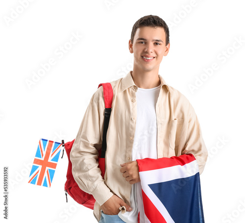 Teenage boy with UK flags a...