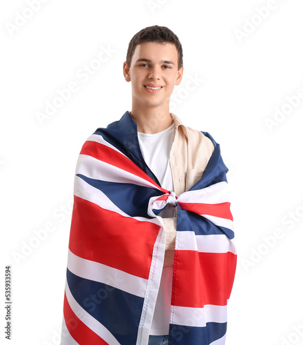 Teenage boy with UK flag on...