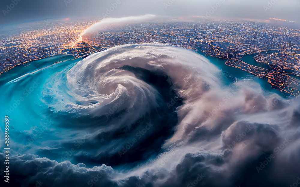 Hurricane Florence over Atlantics. Satellite view. Super typhoon over the  ocean. The eye of the hurricane. The atmospheric cyclone.View from outer  space Some elements of this image furnished by NASA Stock Illustration