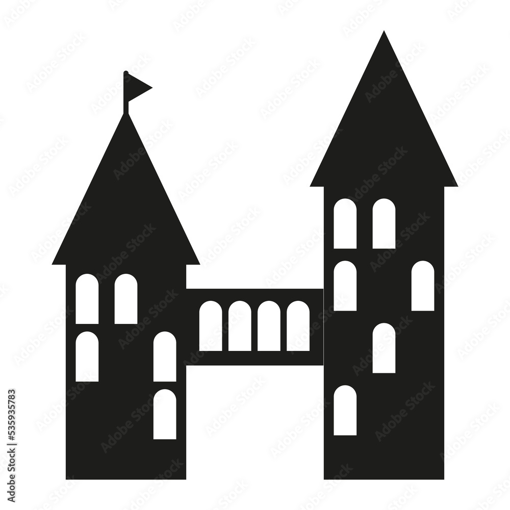 black castle icon. Building, city. Vector illustration. Stock image. black castle icon. Building, city. Vector illustration. Stock image.