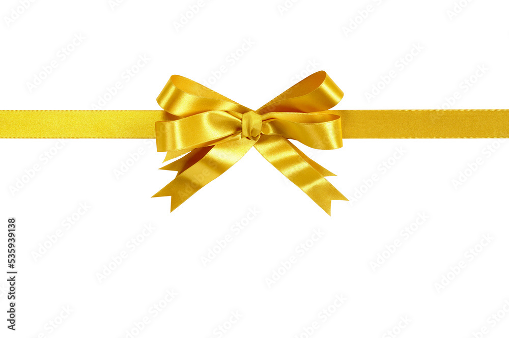 Gold bow gift ribbon photo transparent background horizontal PNG file