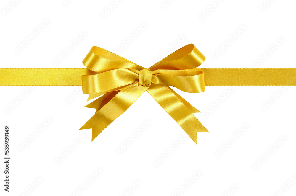 Gold bow gift ribbon horizontal banner photo transparent background isolated PNG file Gold bow gift ribbon horizontal banner photo transparent background isolated PNG file