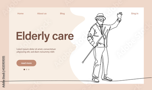 Programs for Seniors Landing Page Template. Elderly Health Care. Elderly care. Cartoon People Vector Illustration.