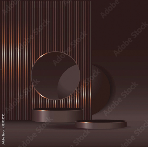 Abstract cream 3D room with set of realistic cylinders pedestal podium. Geometric forms element. Minimal scene for product display presentation. Round stage for showcase