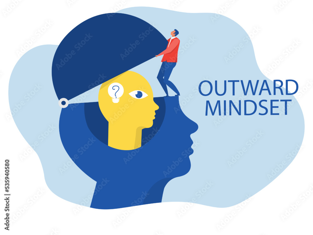 Фотография Big head human think outward mindset concept flat vector illustrator