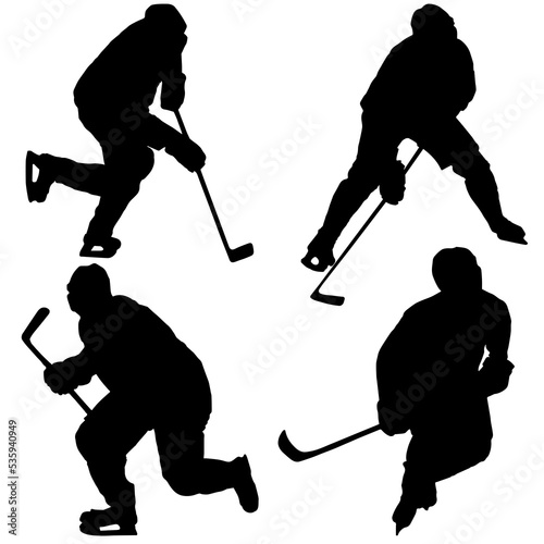 Hockey players. Four silhouettes of hockey players. The shadows of the hockey players. Stencils