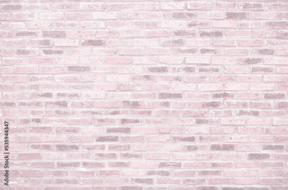 Pale pink retro brick wall texture. Whitewashed brick wall background.
