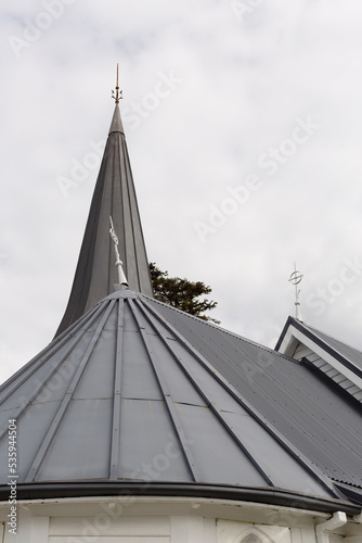 Detail of the spire and roof of the Huon Anglican Church