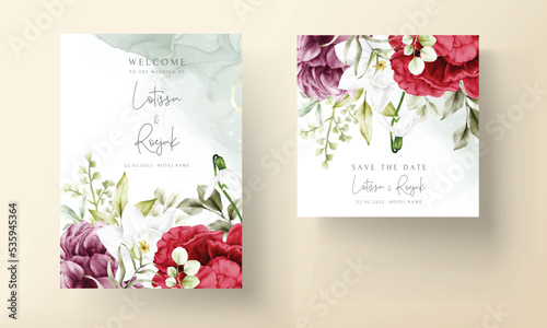 beautiful watercolor blooming peony flower invitation card 