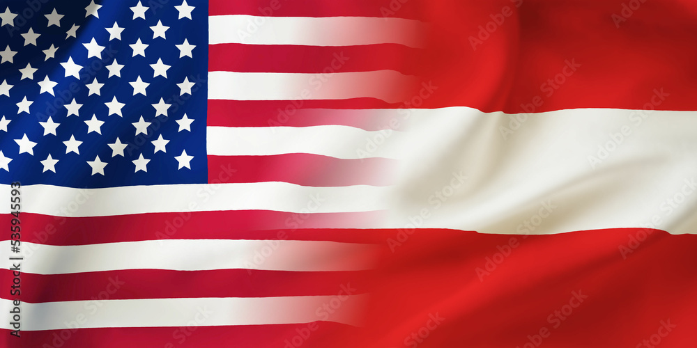 Fototapeta premium Austria,USA flag together.American,Austrian waving flag
