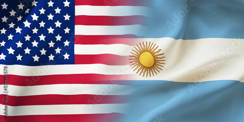 Argentina,USA flag together.American,Argentine waving flag