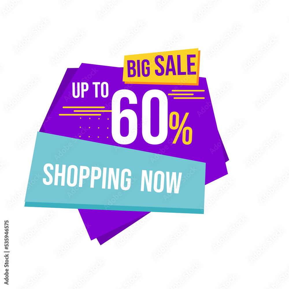 Big sale discount up to 60 percent with floating ribbon banner for promotions and offers Big sale discount up to 60 percent with floating ribbon banner for promotions and offers
