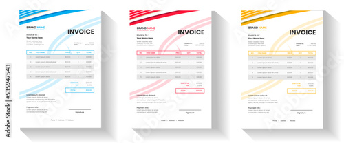 invoice Template in 4 different color for your smart business