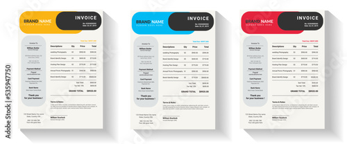 invoice Template in 4 different color for your business