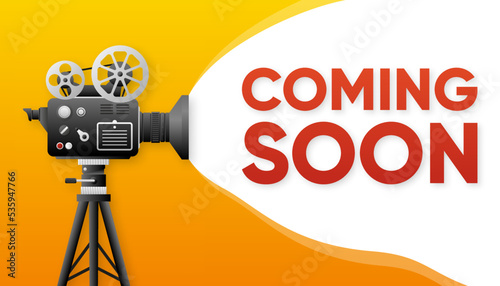 Coming Soon. Movie time poster. Cinema motion picture. Retro movie projector poster. Vector illustration.